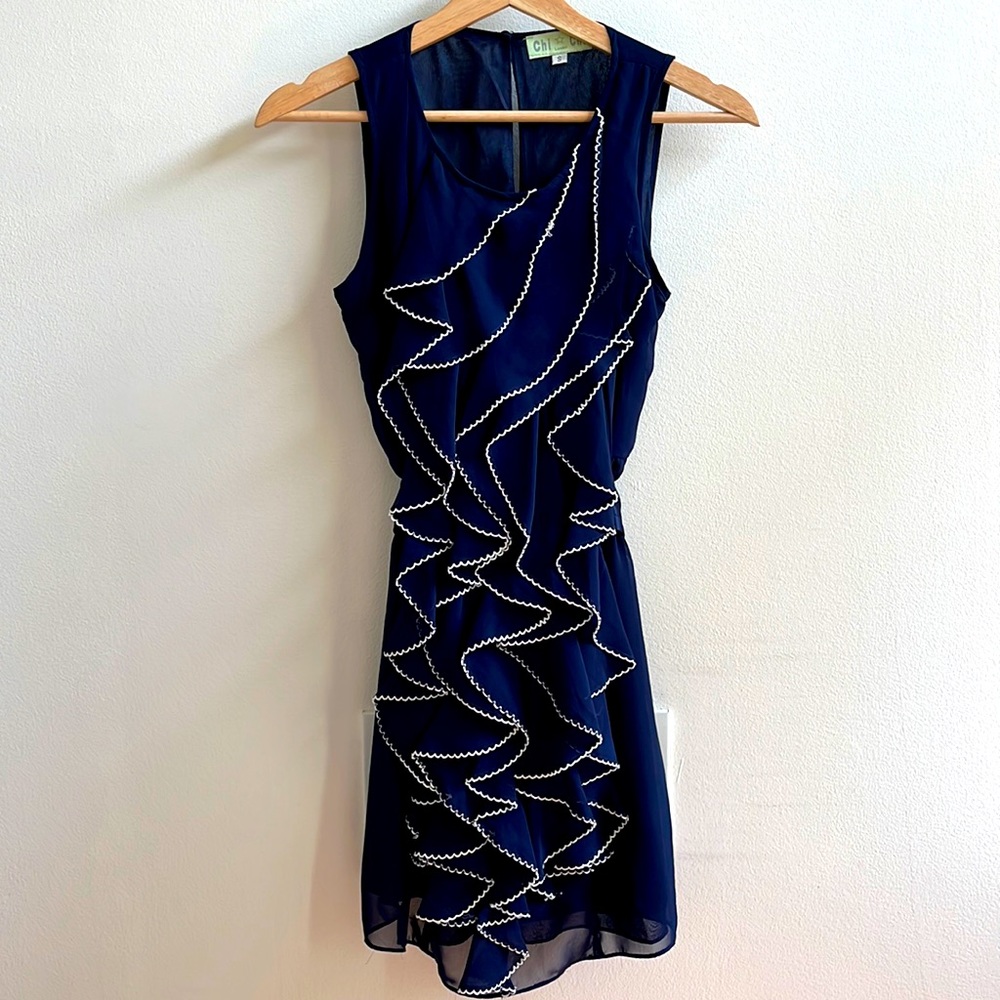 Chi Chi London Front Ruffle Navy Mini Dress - size S